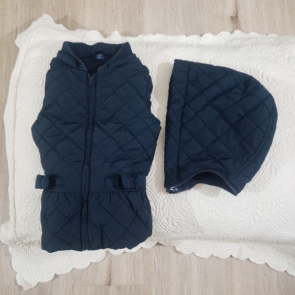Kids navy blue quilted design jacket with Hood - Picture 4 of 5